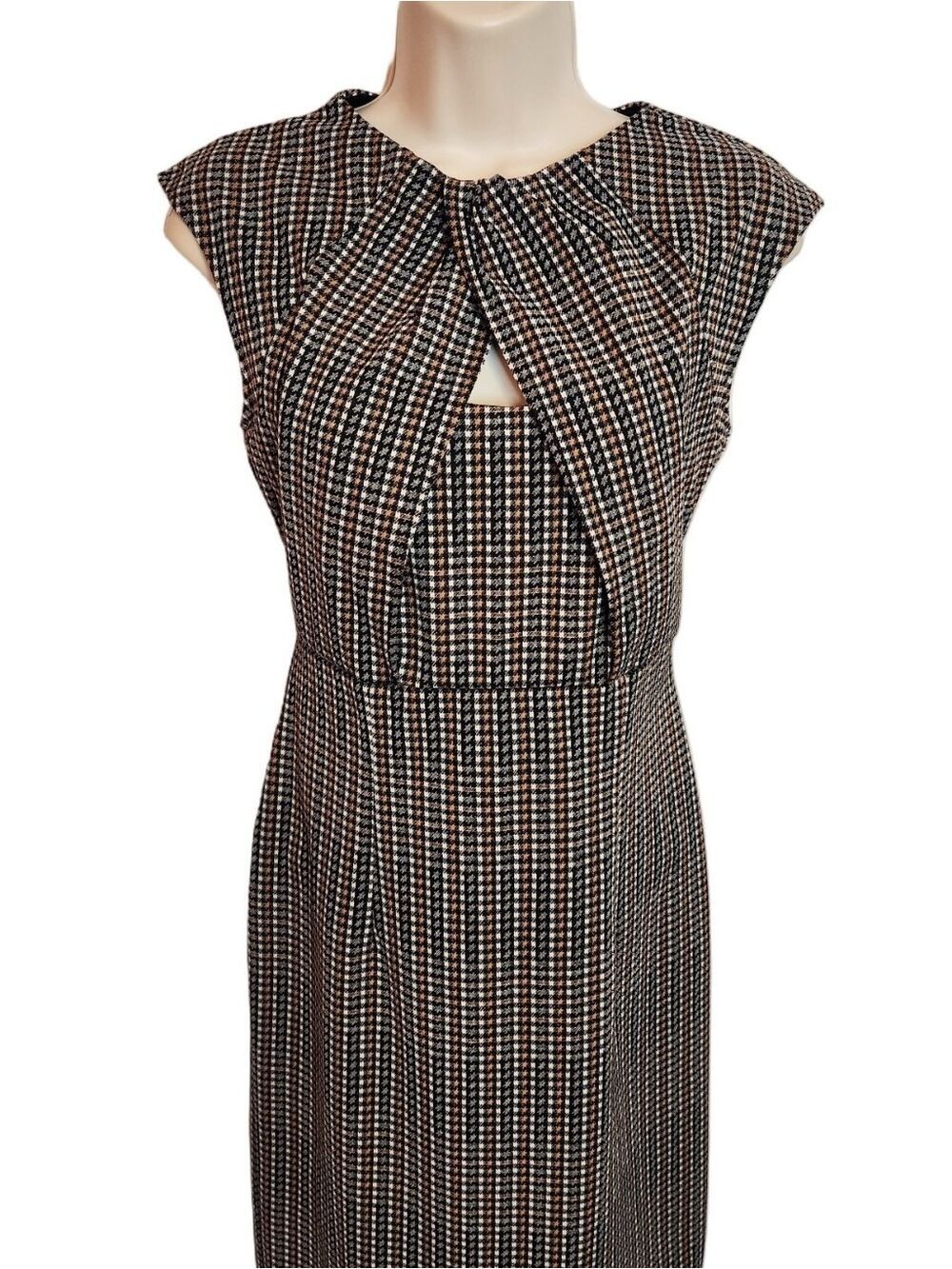 New York & Company Black Plaid Sheath Dress Midi Small - Picture 2 of 10